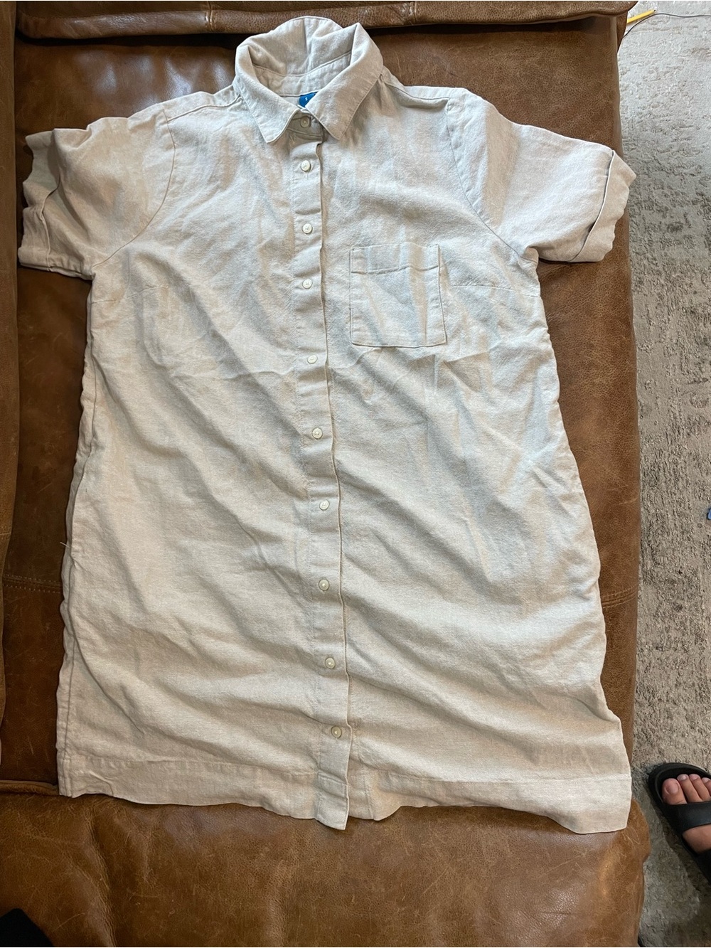 Old Navy Light Beige Short-Sleeve Button-Front Shirt Dress